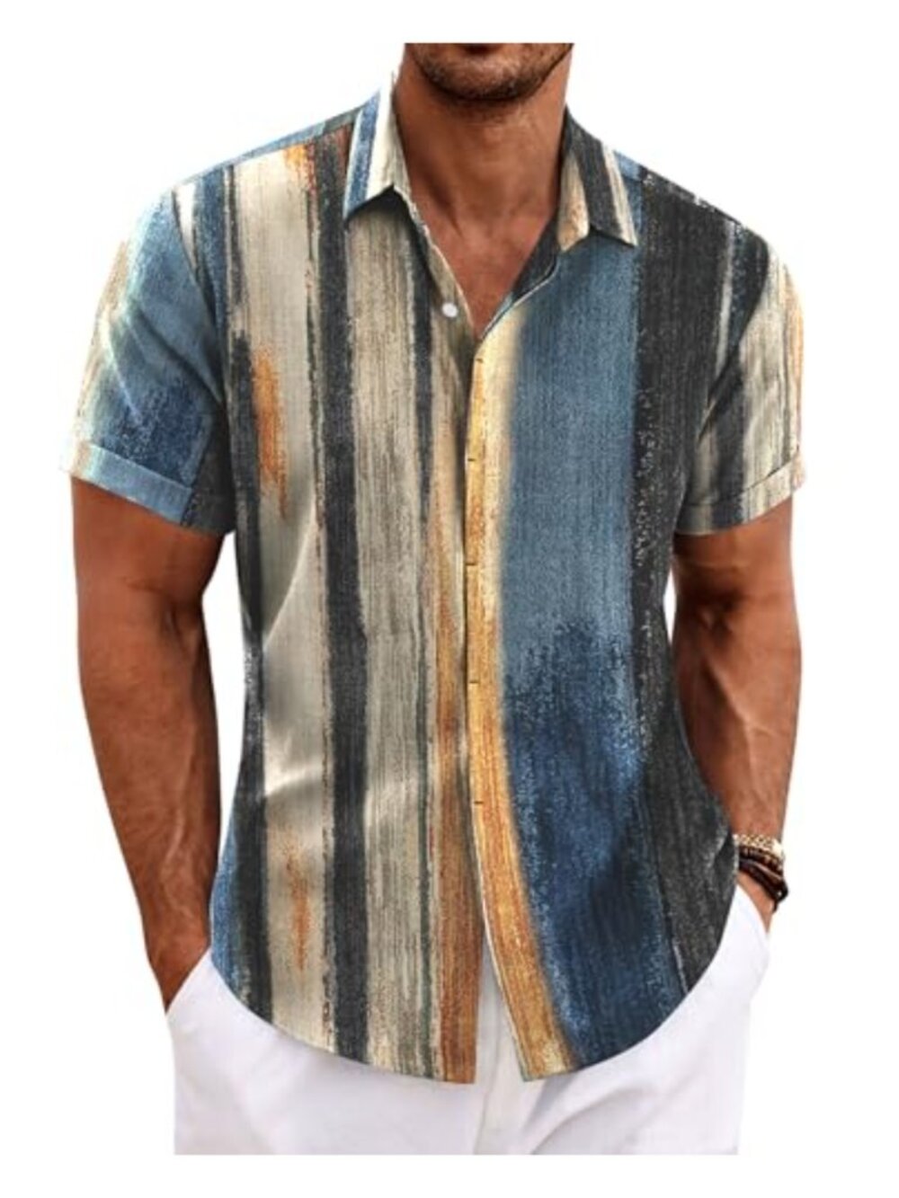 Men's Linen Short Sleeve Button Down Casual Shirt